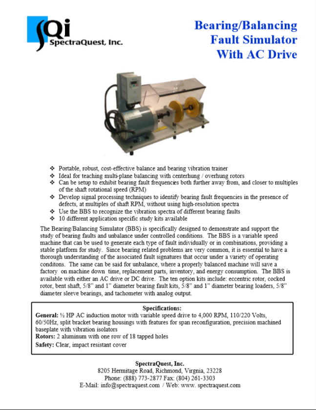 SpectraQuest Inc.,: Balancing/Bearing Fault Simulator